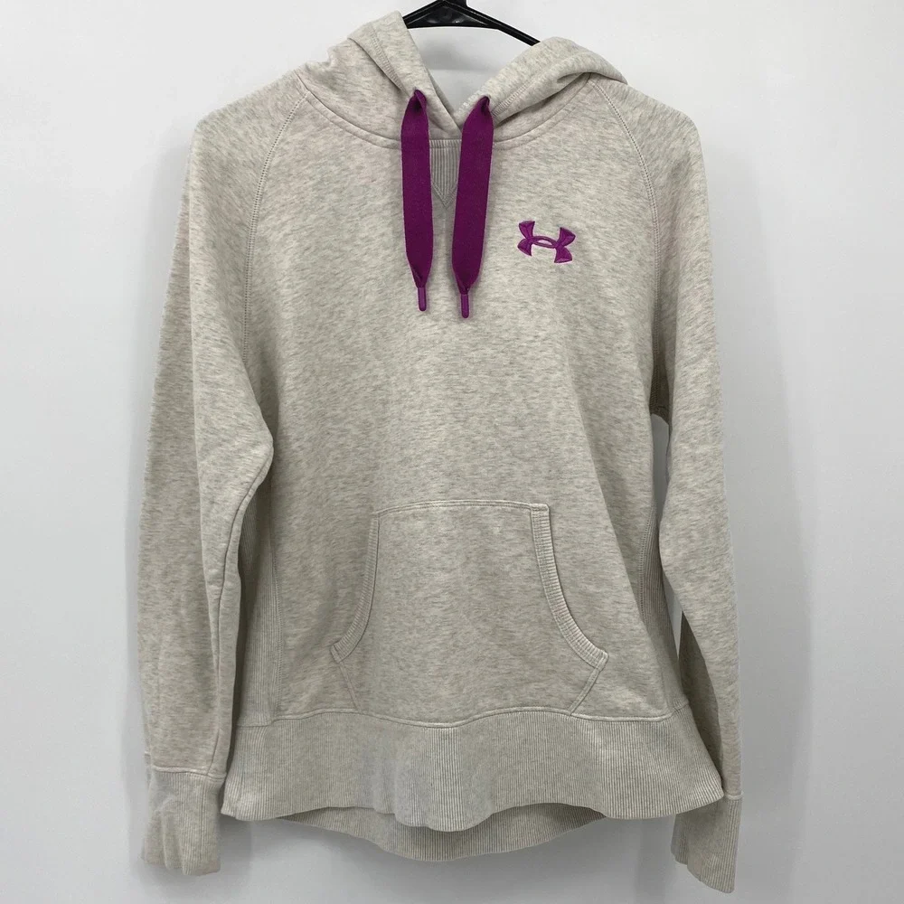 Under Armour UA Storm Women Medium Gray Purple‎ Logo Fleece Hoodie Sweatshirt